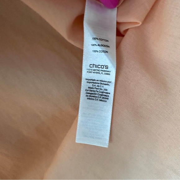 Chico's Soft Peach Cotton Blouse Size 8 - Picture 3 of 6